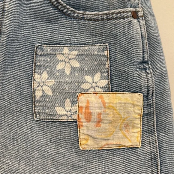 Wrangler & Billabong collaboration patchwork denim Jean Shorts with High Waist.